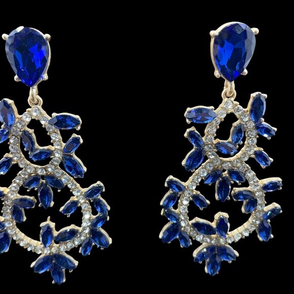 Borrowed & Blue Southern Living Royal Blue Gold Crystal Chandelier Gala Earrings - Picture 2 of 5